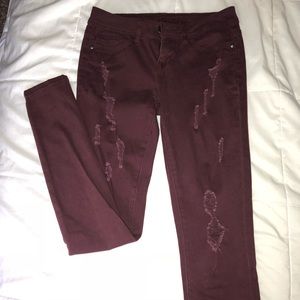 Maroon distress jeans (good for school)*